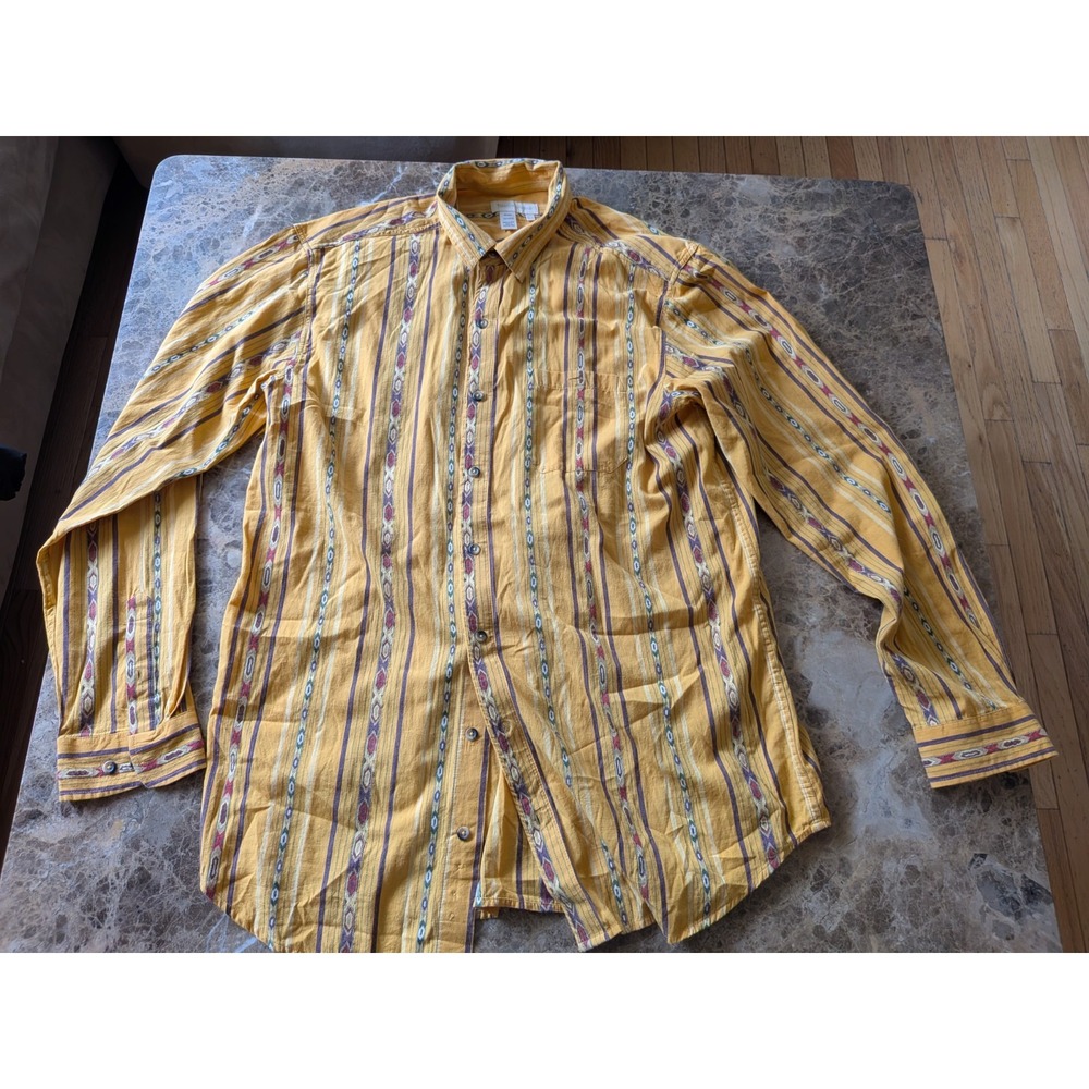 Territory Ahead Men's XL Button Up Shirt Striped Orange Western Aztec